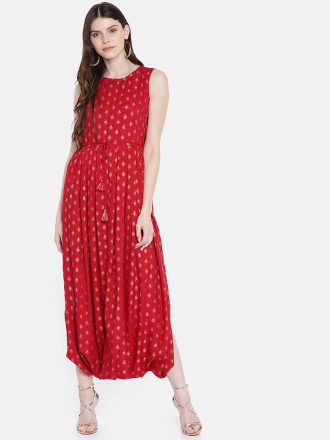 

Global Desi Women Red & Gold-Toned Printed Culotte Jumpsuit