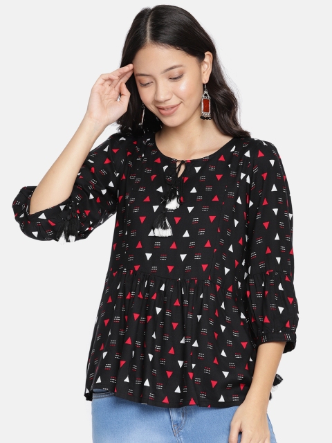 

Global Desi Women Black & Red Printed Regular Top
