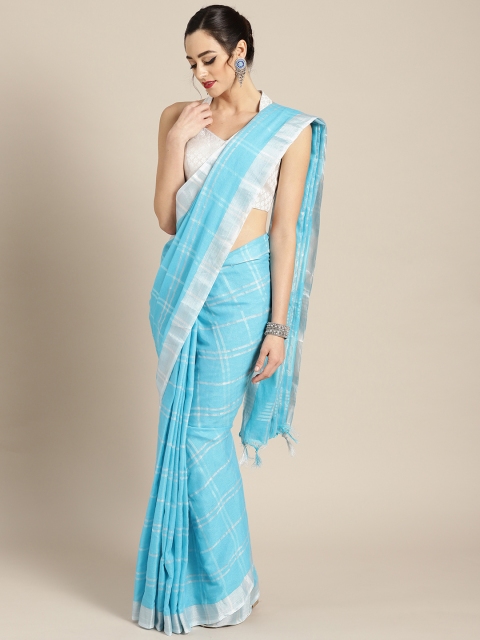 

Rajesh Silk Mills Blue & Silver Linen Checked Saree