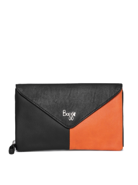 

Baggit Women Black & Orange Colourblocked Zip Around Wallet
