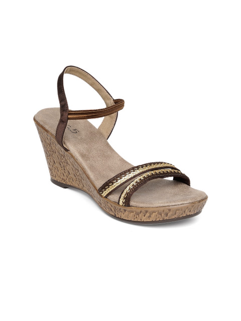 

Inc 5 Women Brown & Gold-Toned Solid Wedge Sandals