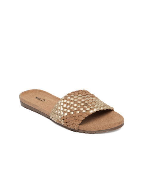 

Inc 5 Women Gold-Toned & Brown Woven Design Open Toe Flats