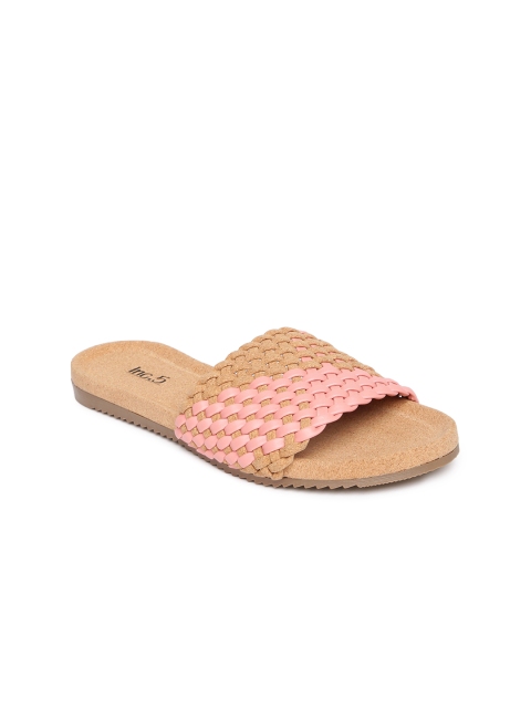 

Inc 5 Women Pink & Brown Color-blocked Open Toe Flats