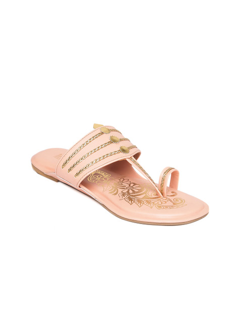

Inc 5 Women Peach-Coloured & Gold-Toned Embellished One Toe Flats
