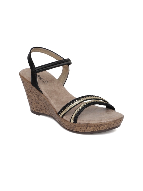 

Inc 5 Women Black & Gold-Toned Woven Design Sandals