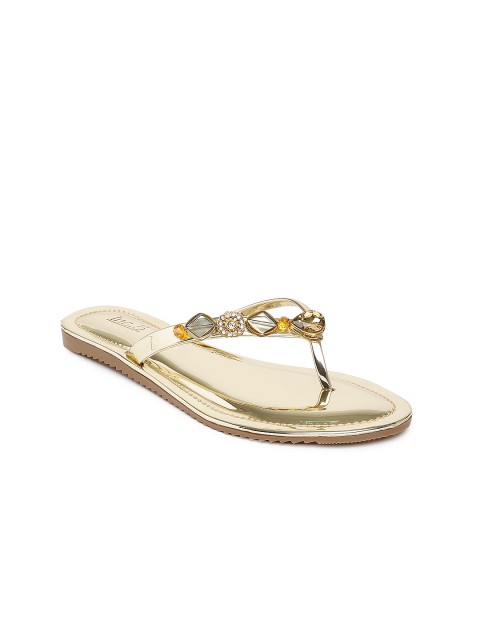 

Inc 5 Women Gold-Toned Embellished T-Strap Flats