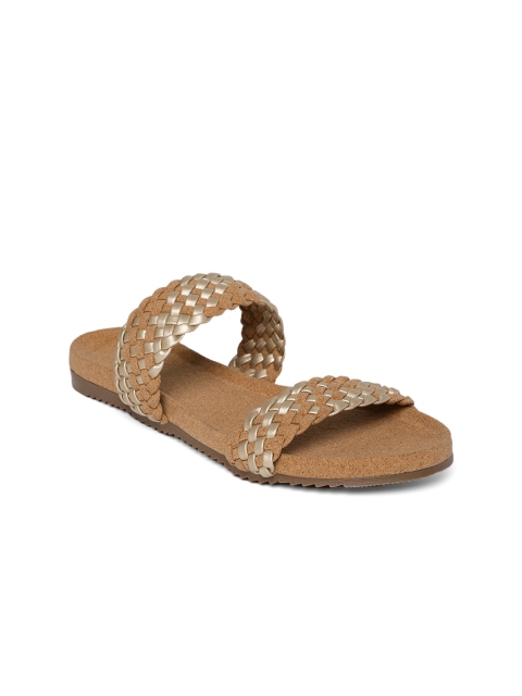 

Inc 5 Women Gold-Toned & Brown Woven Design Open Toe Flats