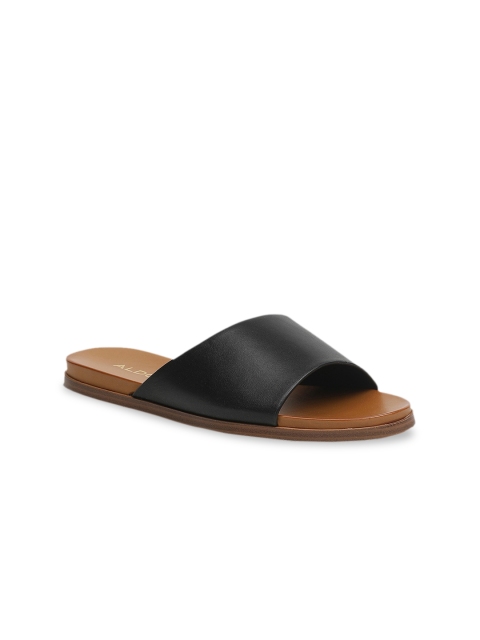 

ALDO Women Black Solid Leather Open Toe Flats