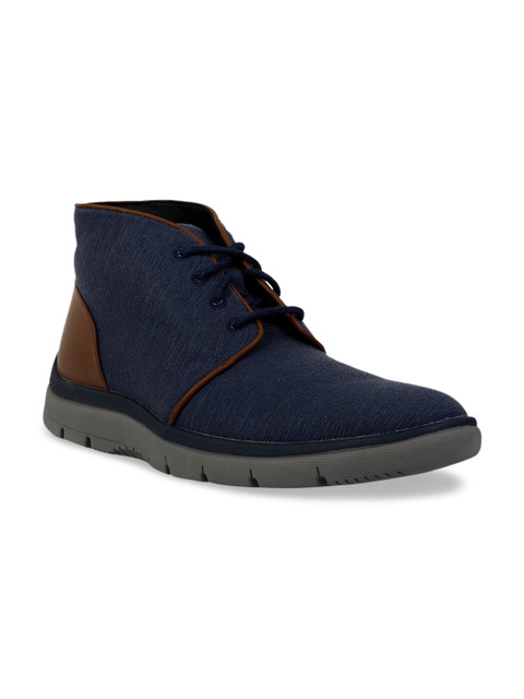 

Clarks Men Navy Blue Textured Synthetic Mid-Top Sneakers