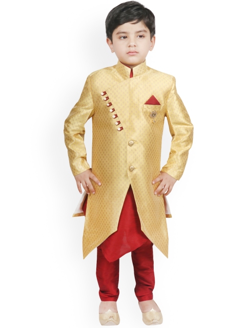 

SG YUVRAJ Boys Beige & Maroon Embroidered Layered Kurta with Pyjamas