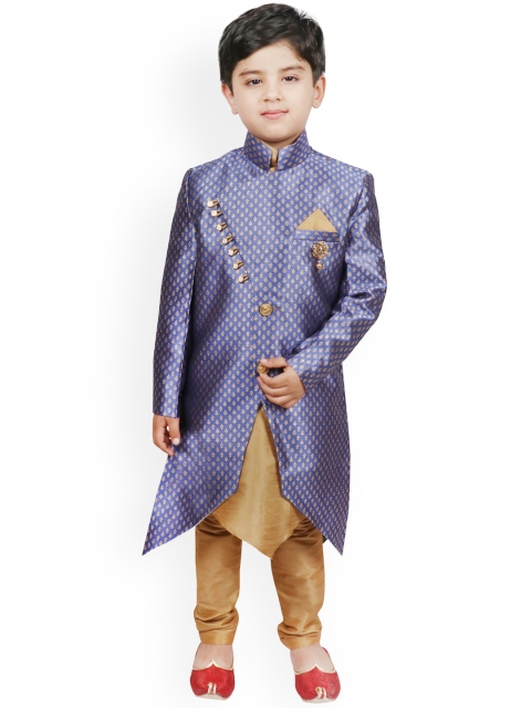 

SG YUVRAJ Boys Blue & Beige Embroidered Layered Kurta with Pyjamas