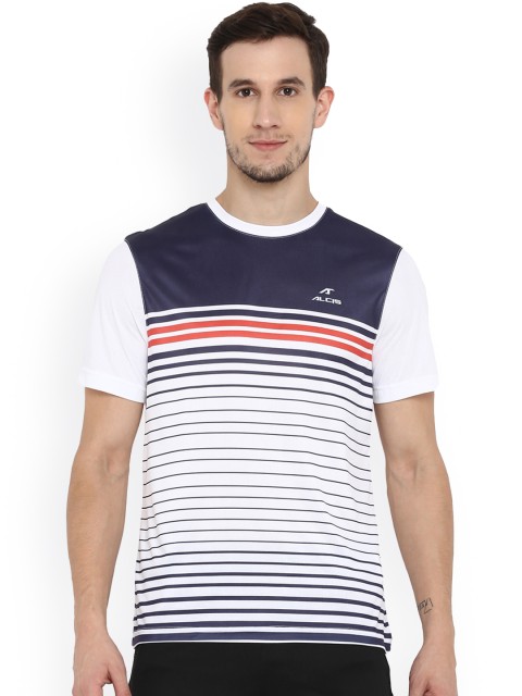 

Alcis Men Navy Blue & White Striped Round Neck T-shirt