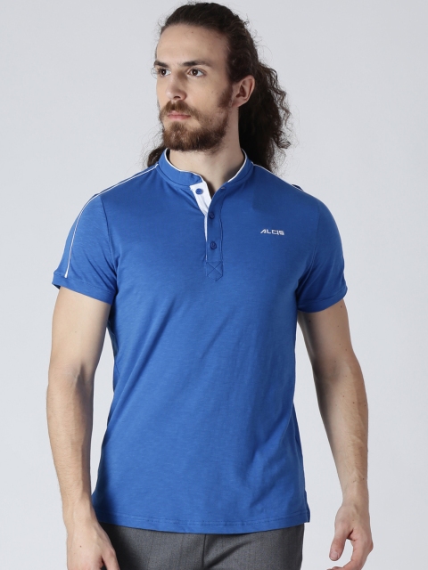 

Alcis Men Blue Solid Mandarin Collar T-shirt