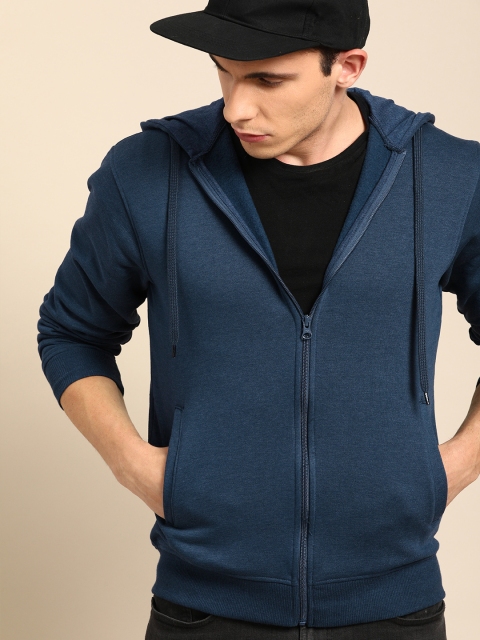 

ether Men Navy Blue Solid Hooded Sweatshirt