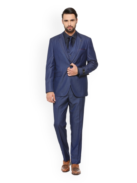 

Van Heusen Men Blue Self-Design Slim-Fit Single-Breasted Formal Suit