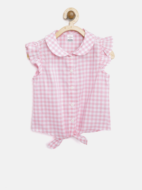 

LC Waikiki Girls Pink & White Regular Fit Checked Casual Shirt