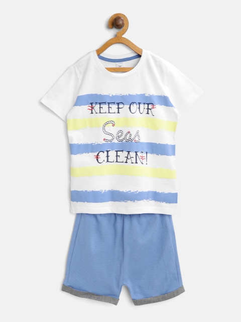 

LC Waikiki Boys White & Blue Printed T-shirt with Shorts