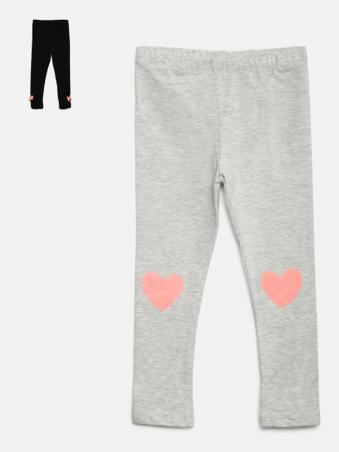 

LC Waikiki Girls Pack Of 2 Solid Leggings, Grey melange