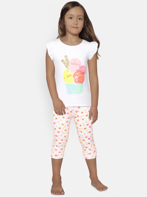 

LC Waikiki Girls White & Pink Printed Top with Leggings