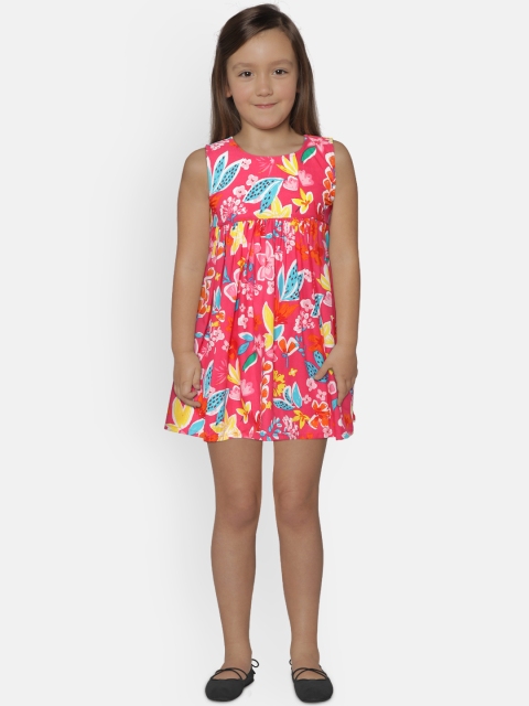 

LC Waikiki Girls Pink Floral Printed Fit & Flare Dress
