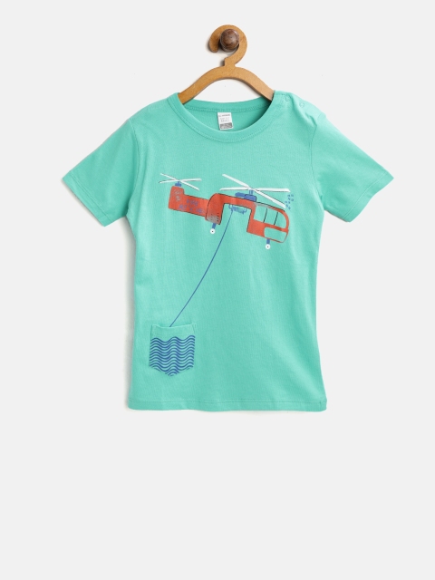 

LC Waikiki Boys Sea Green Printed Round Neck T-shirt