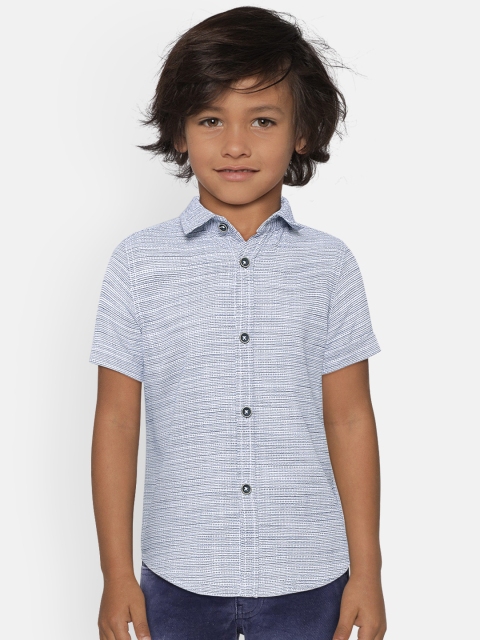 

LC Waikiki Boys Navy Blue & White Regular Fit Self-Striped Casual Shirt