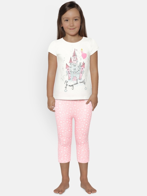 

LC Waikiki Girls Off-White & Pink Printed T-shirt with Pyjamas