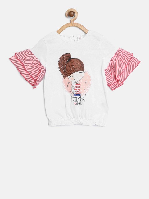 

LC Waikiki Girls White Printed Blouson Top