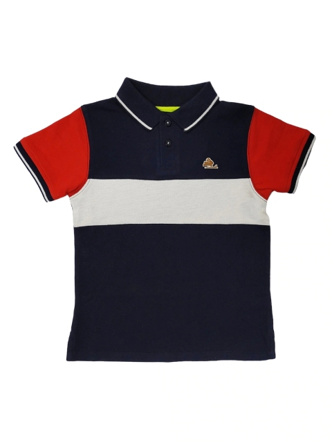 

Cherry Crumble Unisex Kids Navy Blue & Off-White Colourblocked Polo Collar T-shirt