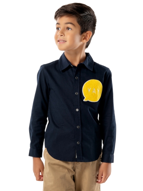 

Cherry Crumble Boys Navy Blue Regular Fit Solid Casual Shirt