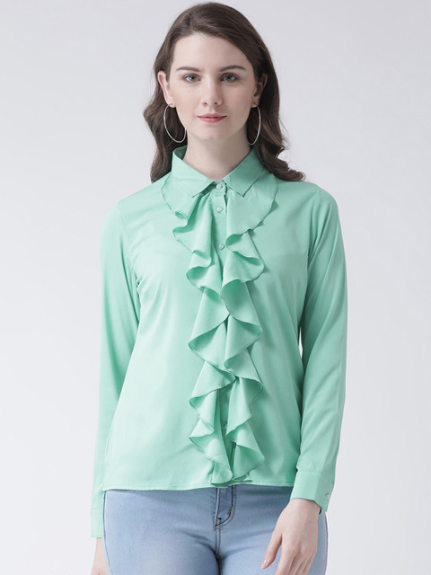 

Leo Sansini Women Turquoise Blue Contemporary Regular Fit Solid Semiformal Shirt, Sea green