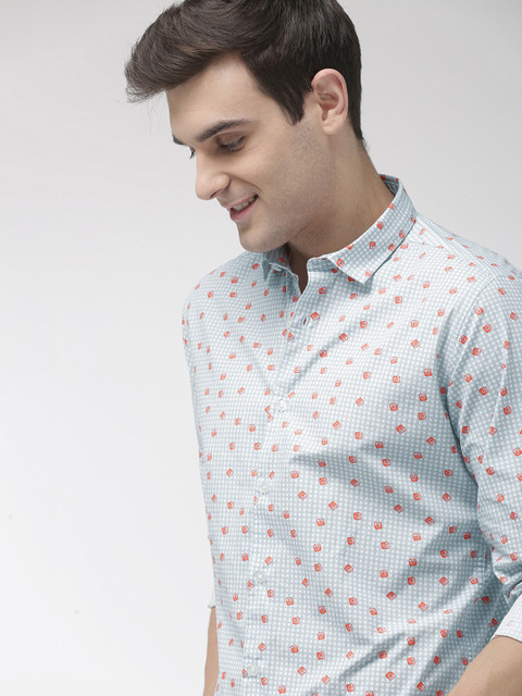 

Mast & Harbour Men Blue & Rust Red Regular Fit Printed Casual Shirt