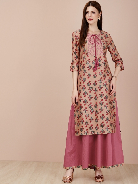 

all about you Peach-Coloured Printed Kurta with Skirt