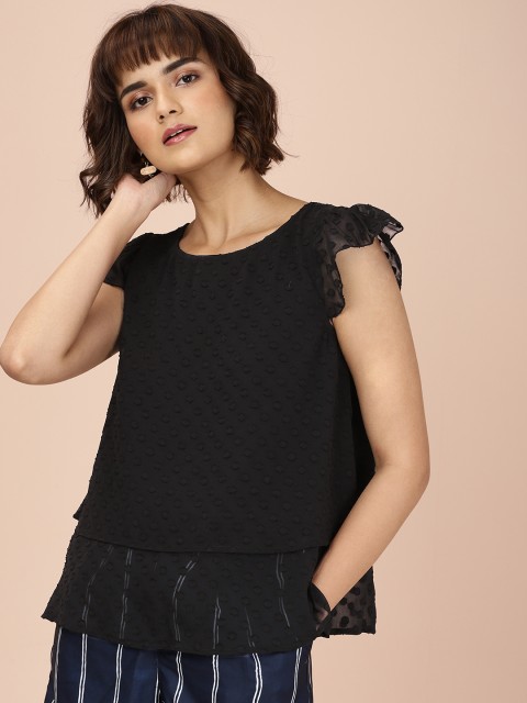 

all about you Women Black Self Design Layered Top