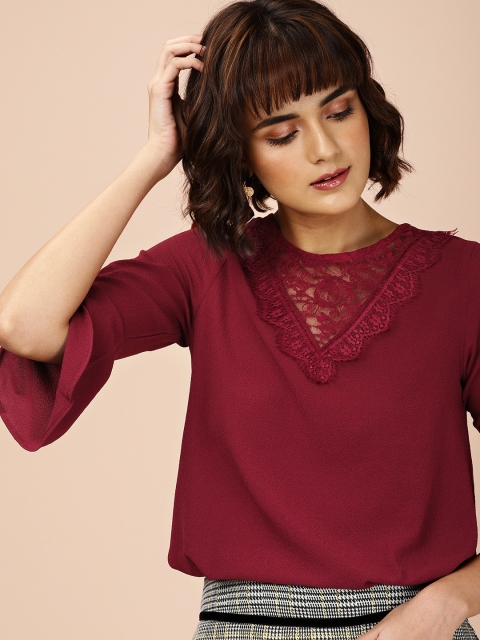 

all about you Women Maroon Lace Solid Top