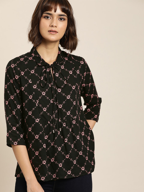 

all about you Women Black Pink Printed Top