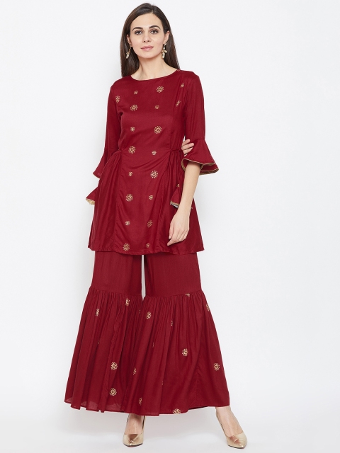 

studio rasa Women Maroon Printed Kurta with Sharara