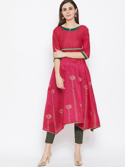 

studio rasa Women Pink Embroidered Kurta with Trousers