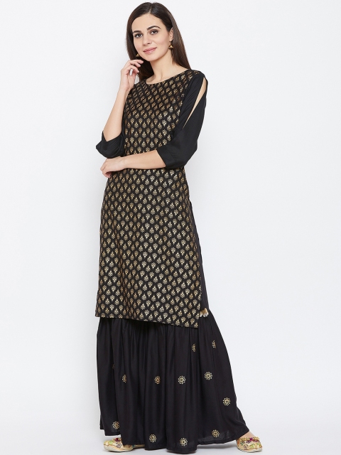 

studio rasa Women Black Woven Design Straight Kurta