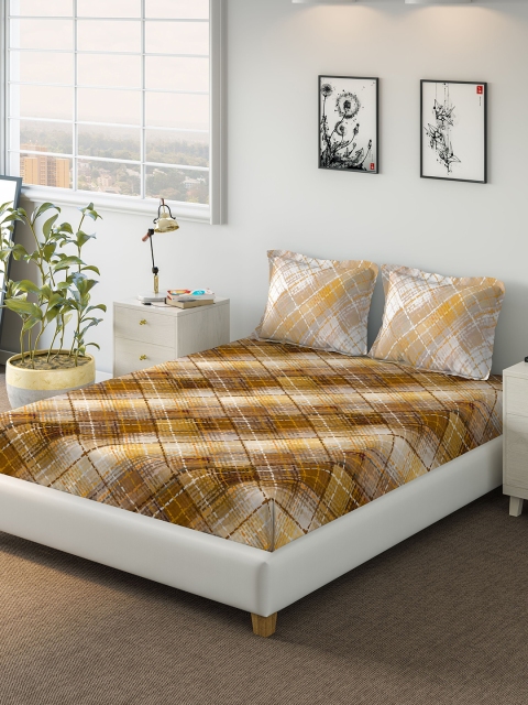 

DDecor Brown Printed 144 TC Cotton Queen Bedsheet with 2 Pillow Covers