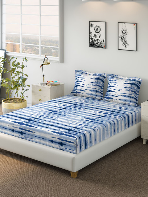 

DDecor Blue Printed 144 TC Cotton Queen Bedsheet with 2 Pillow Covers
