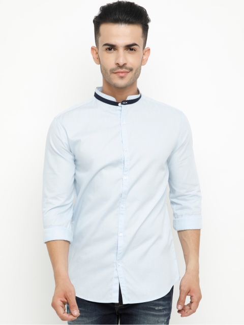 

WITH Men Blue Slim Fit Self Design Casual Shirt
