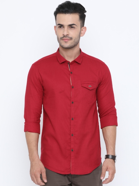 

WITH Men Red Slim Fit Solid Casual Shirt