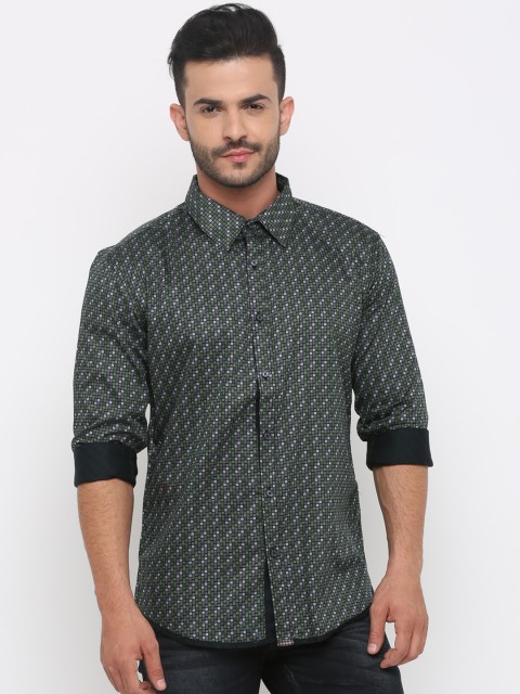 

WITH Men Olive Green Slim Fit Printed Casual Shirt