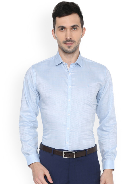 

V Dot Men Blue Slim Fit Self Design Formal Shirt