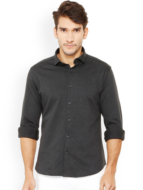 

V Dot Men Charcoal Slim Fit Self Design Casual Shirt