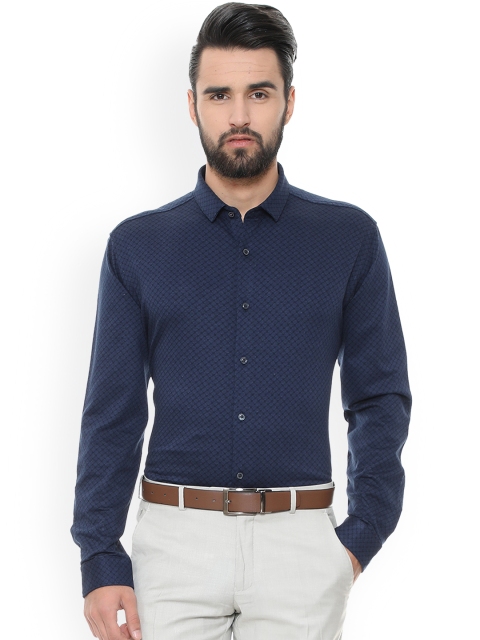 

V Dot Men Blue Slim Fit Self Design Formal Shirt