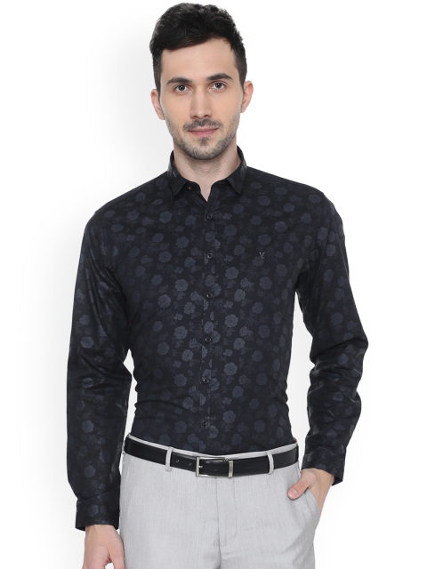 

V Dot Men Black Slim Fit Printed Formal Shirt
