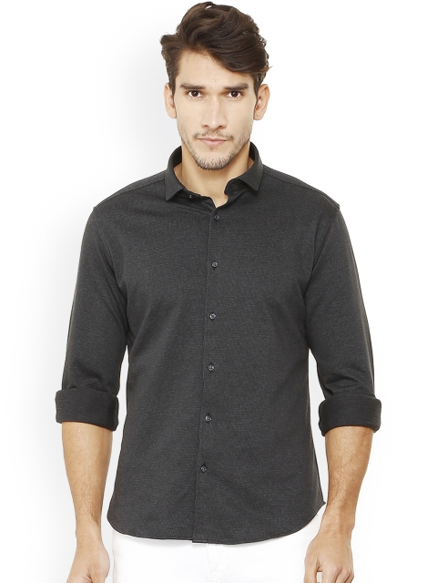 

V Dot Men Charcoal Slim Fit Self Design Casual Shirt