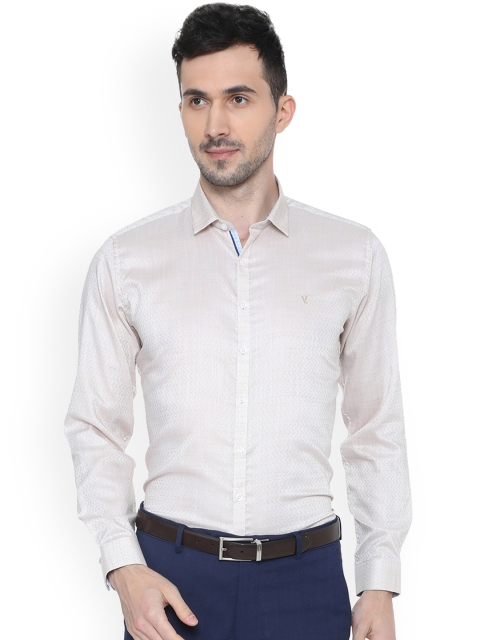 

V Dot Men Beige Slim Fit Self Design Formal Shirt